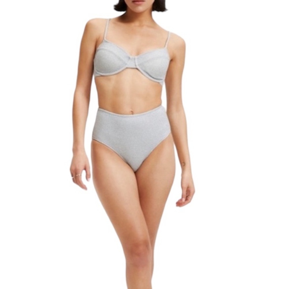 Good American Silver Sparkle Underwire High Waist Bikini Set Medium(2)